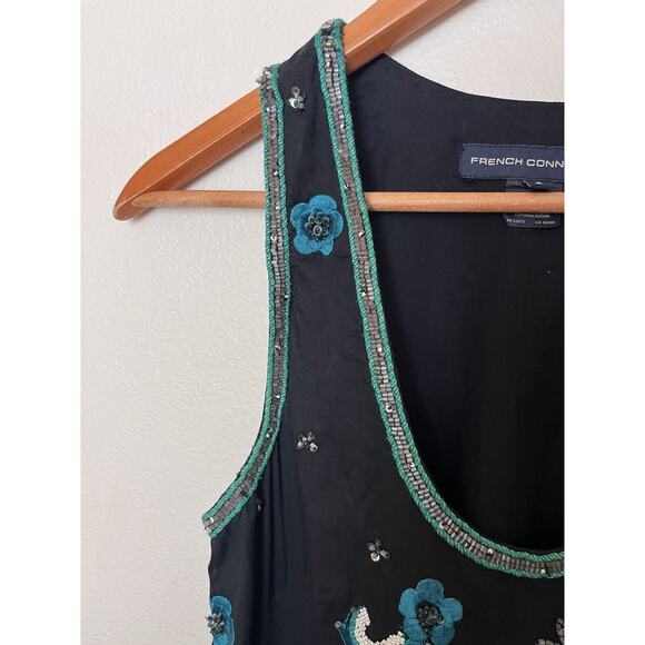 French Connection Black Beaded Sleeveless Cotton Dress Women’s Sz 4 Y2K - Picture 7 of 9